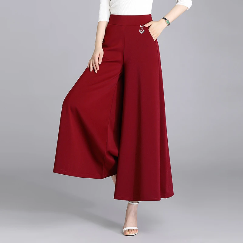 2025夏季新款时尚红色高腰休闲国风九分裤女显瘦垂感阔腿裤D