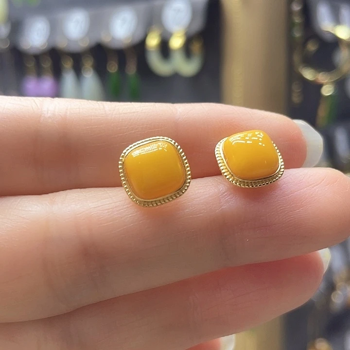 蜜蜡银S925镶嵌耳饰
