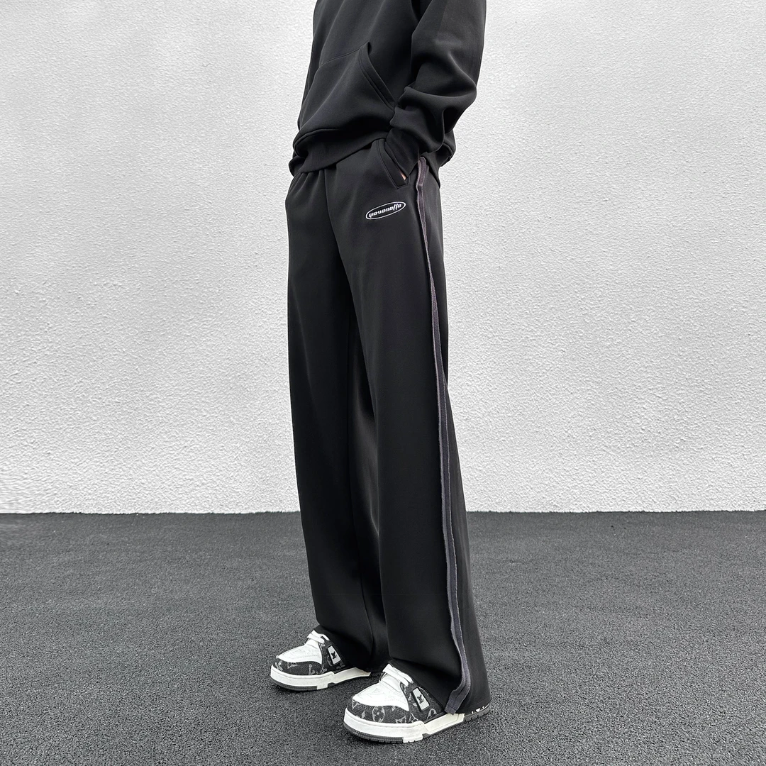 秋冬季刺绣运动直筒裤阔腿卫裤百搭时尚宽松休闲裤男士款加绒加厚