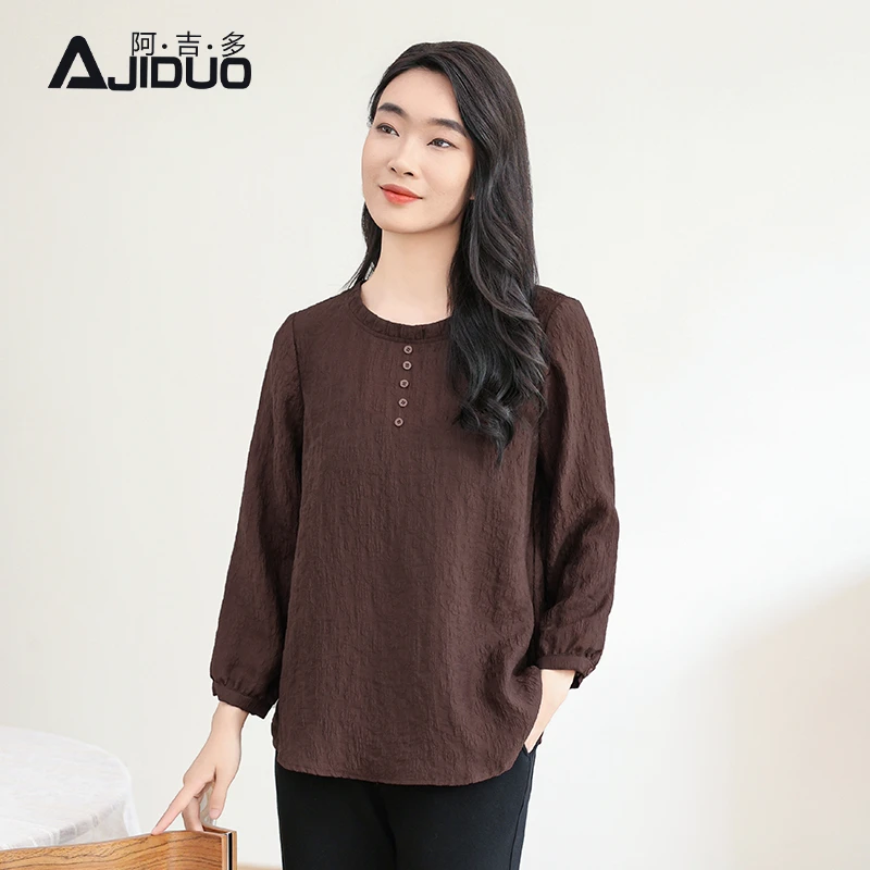 阿吉多九分袖提花衬衣女款2025新款爆款大码宽松洋气上衣别致衬衫