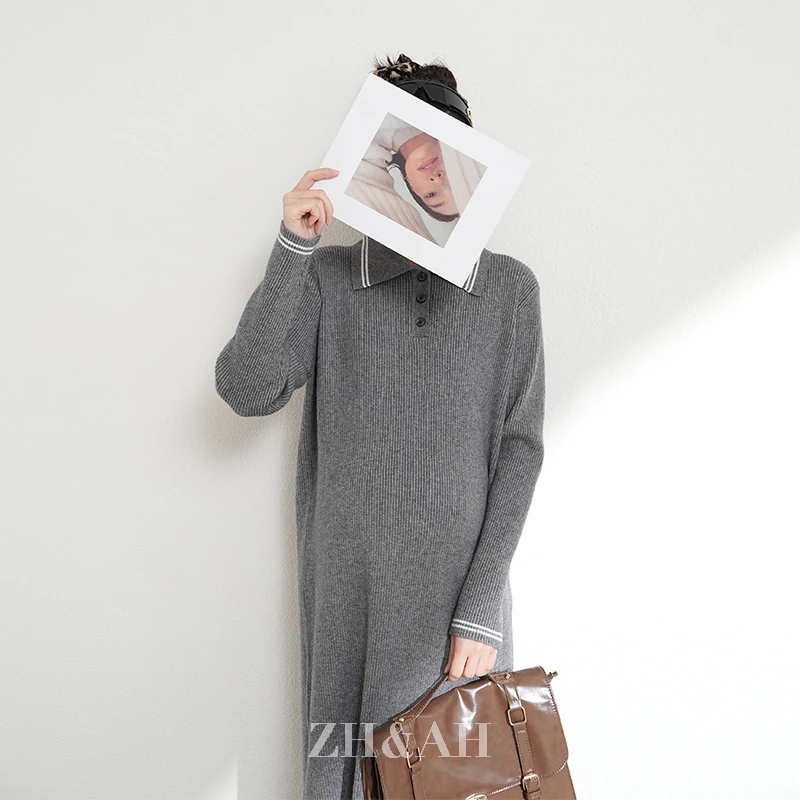 ZH&AH【知识分子】冬季新款时尚气质百搭设计师款孕期通勤毛衣裙