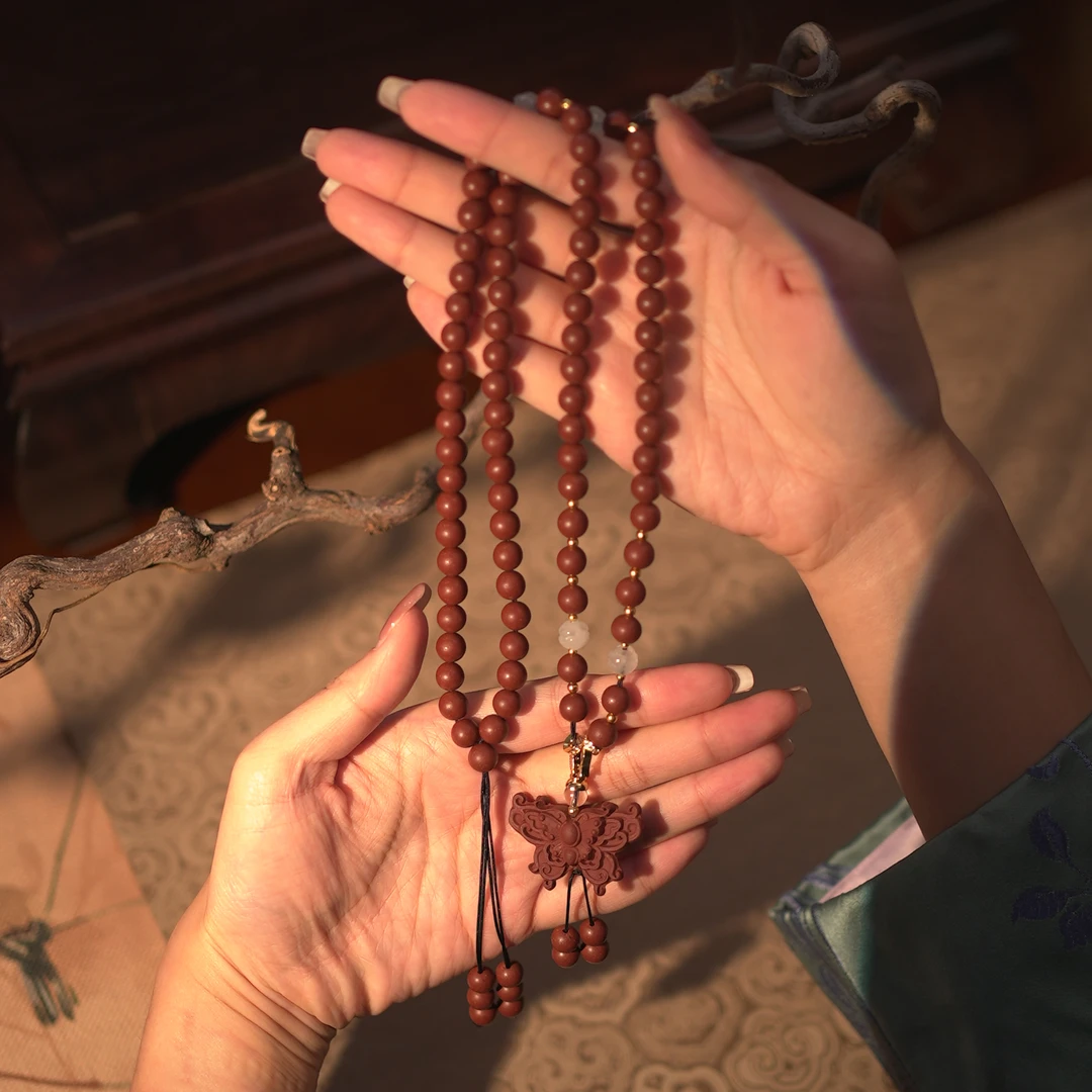 【花蕊夫人 · 养颜】8mm古法非遗工艺合香珠蝴蝶香牌项链 QWZ1-3139