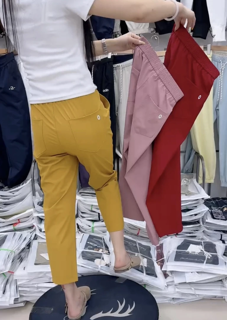 夏季薄款速干八分刺绣圆圈宽松显瘦百搭萝卜女裤