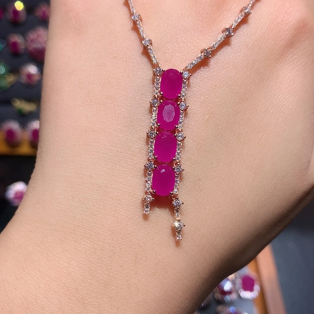 红宝石颈饰银S925镶嵌