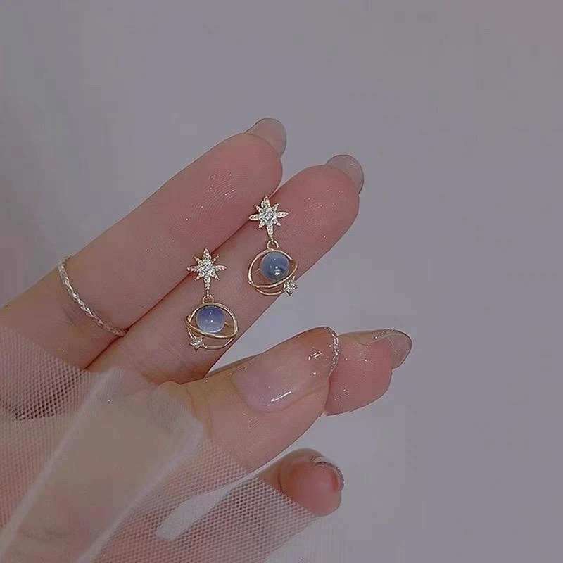 925银耳饰 纯银针宇宙星河耳钉女款新款爆款清新蓝色轻奢耳饰小众