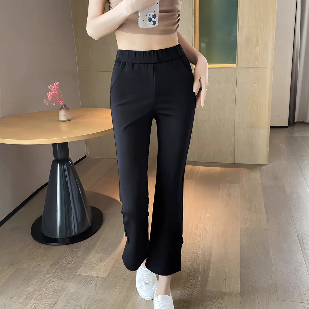 2025新款爆款阔腿国风微喇裤夏季薄款新中式开叉西装喇叭裤女春秋