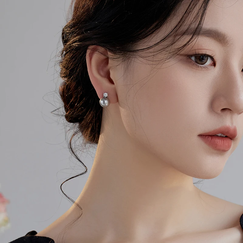 回馈款经典王妃款进口SOVOB强光珍珠通体纯银气质闪钻简约耳钉耳