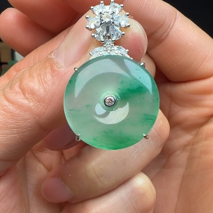 石英质玉银S925镀金镶嵌吊坠(不含链)