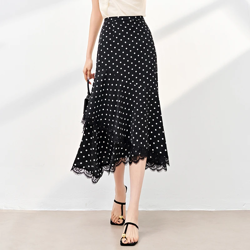 波点蕾丝边鱼尾裙子半身裙女夏季2025新款气质港风中长a字包臀裙