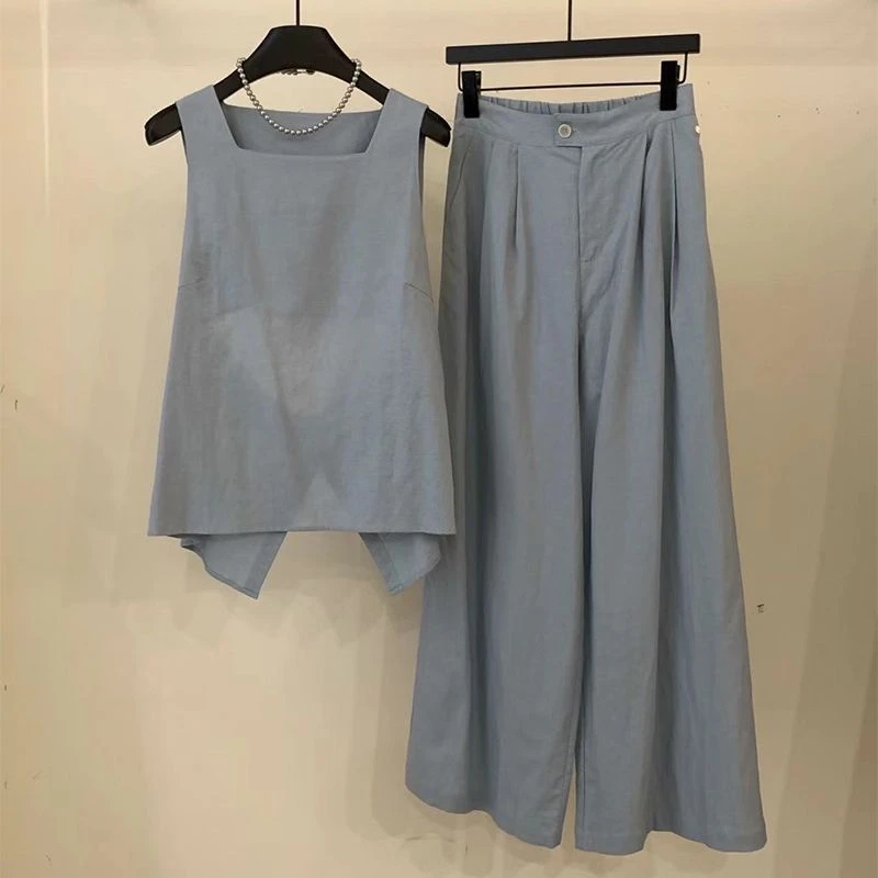 夏装搭配一整套小个子冷淡风盐系穿搭百搭减龄无袖背心两件套装女