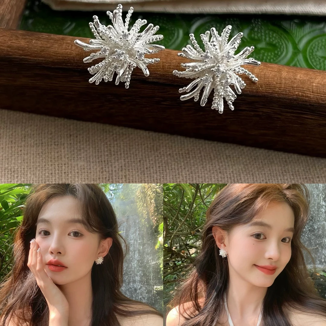 镀白金 银针 蒲公英 时尚小众耳钉E4015