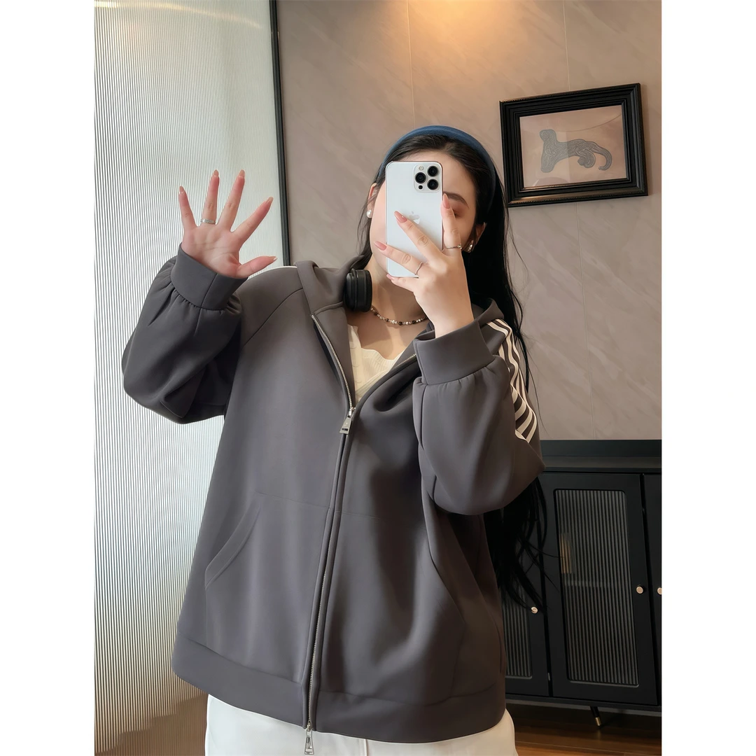 港风女孩 / 休闲韩版空气层卫衣外套13264花契200斤胖mm小众显瘦