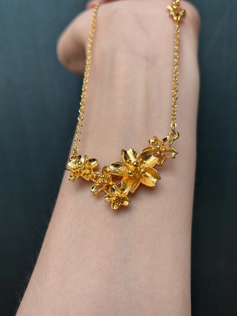 阿文专属精工足金9999花朵项链