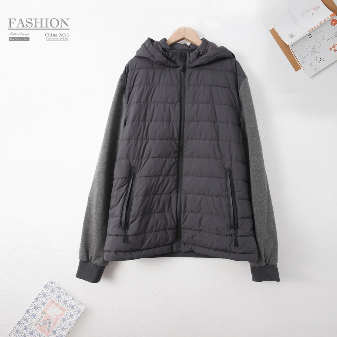 换季浮力男士绗缝拼接棉服百搭显瘦连帽拉链上衣00243宽松休闲