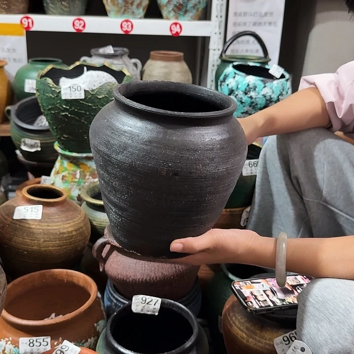黑色拉丝大口坛子高度20口径14