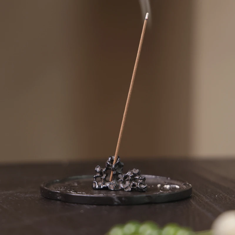 铁太湖石香插+竹子铁垫套装 香托茶道香薰摆件 铺子