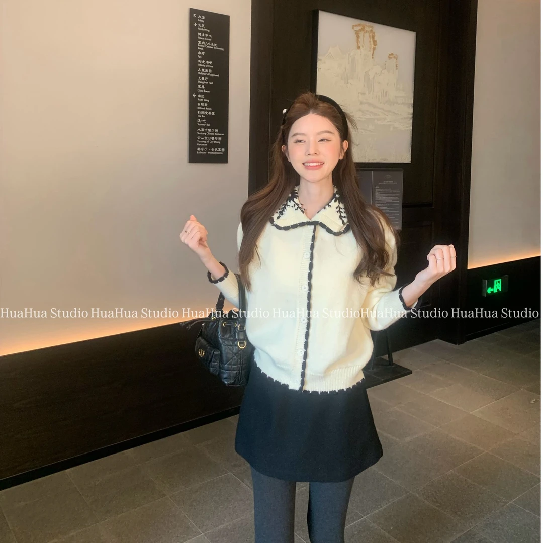 【花花】奥黛甜心~韩系精致重工刺绣百搭针织羊毛开衫