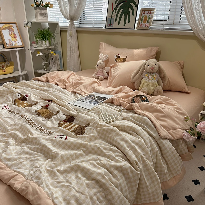 毛巾绣夏凉被四件套宿舍空调被可机水洗薄被子夏季单人夏被三件套