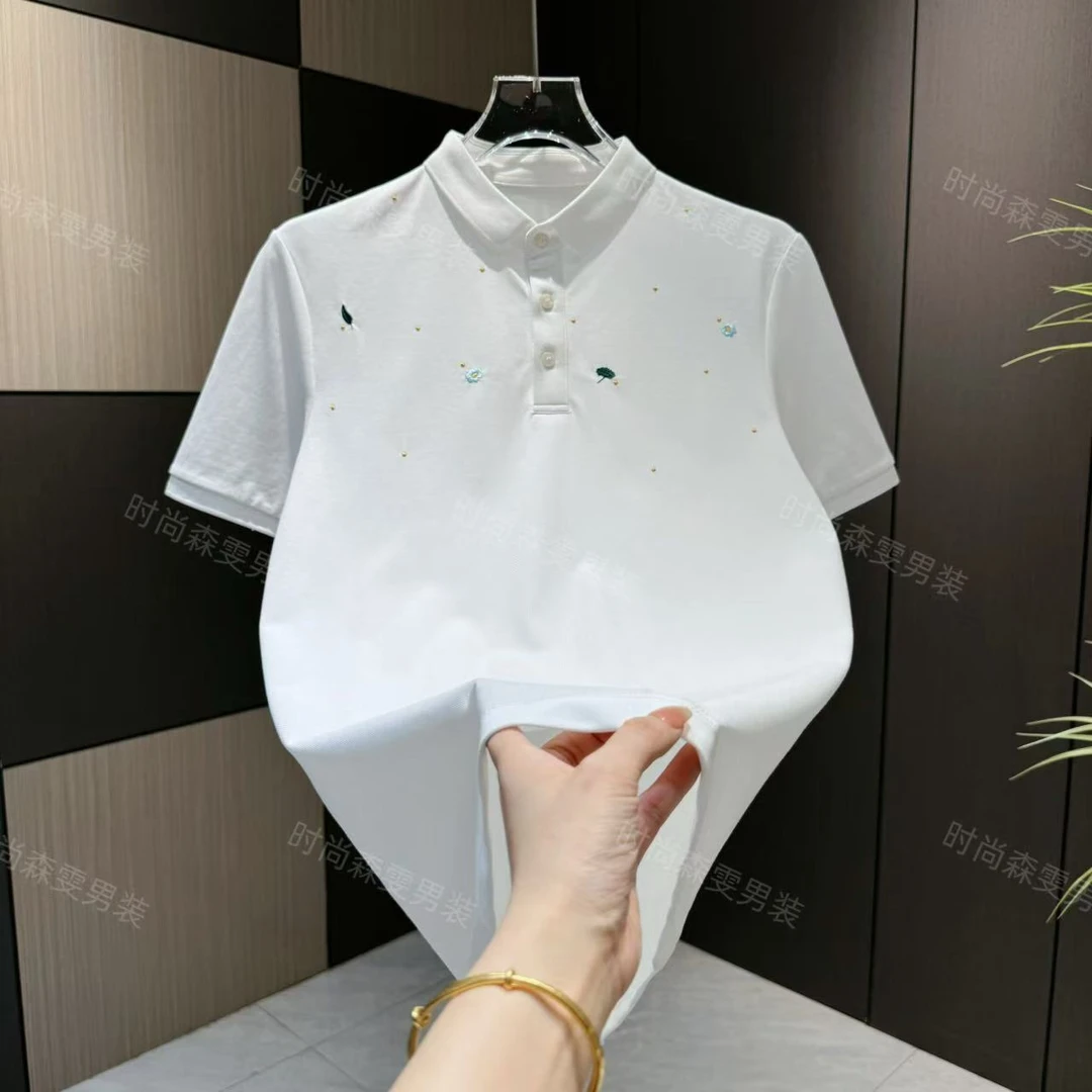 春夏男士高端清新淡雅田园风儒雅气质刺绣POLO衫25139