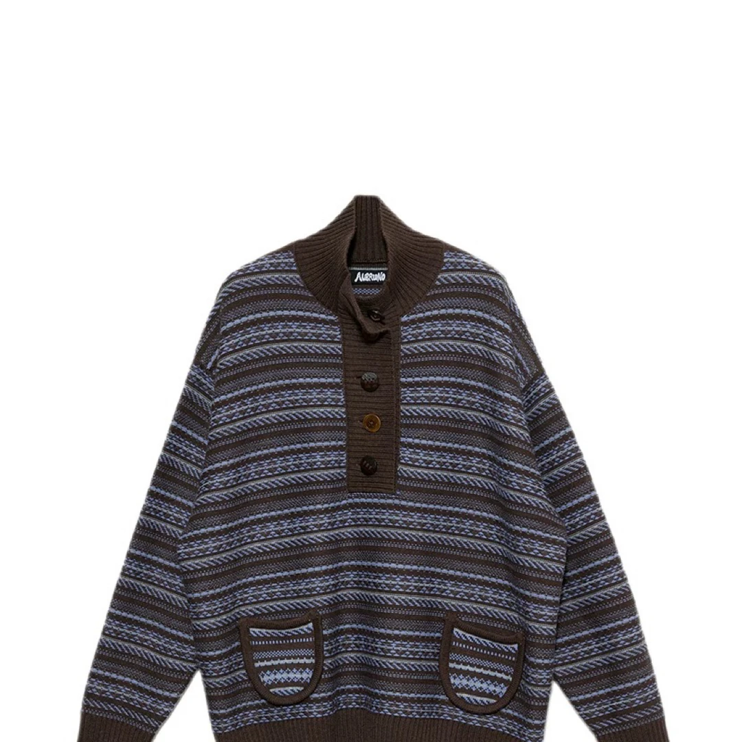 【新品】AUB25AW 翻领费尔岛口袋毛衣宽松立领男女同款秋冬学院风