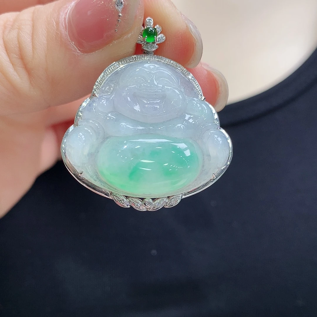 翡翠颈饰18K金镶嵌佛公