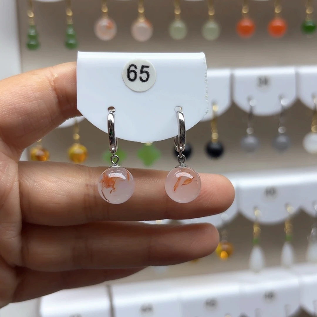 南红玛瑙银S925镶嵌耳饰