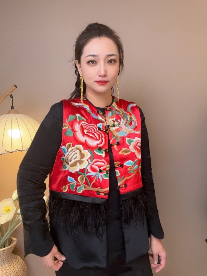 (现货)炎闪闪(凤仪牡丹)重工刺绣拼毛新中式马甲