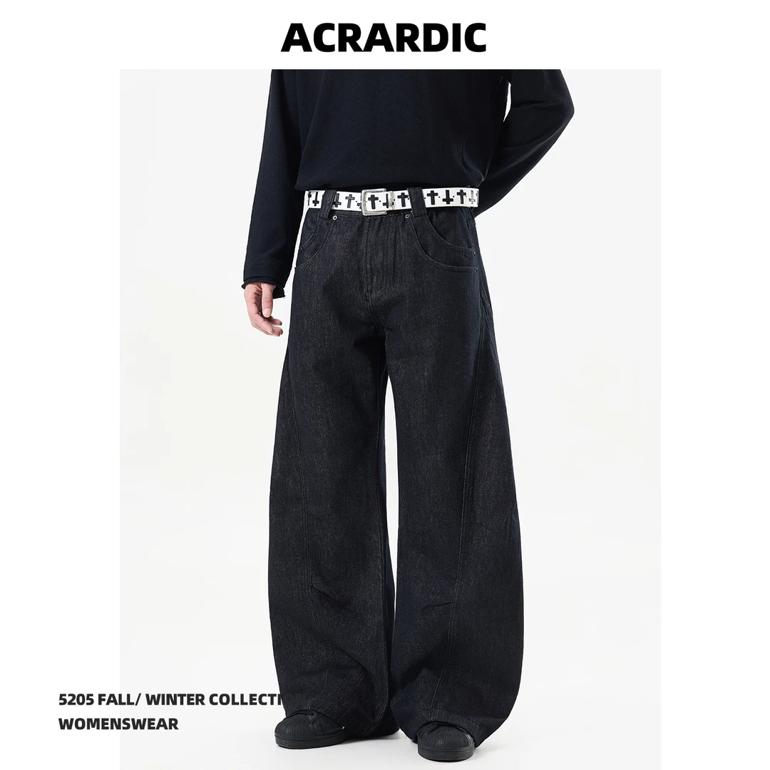 ACRARDIC潮牌简约丹宁黑弯刀牛仔裤男美式痞帅cleanfit阔腿长裤子