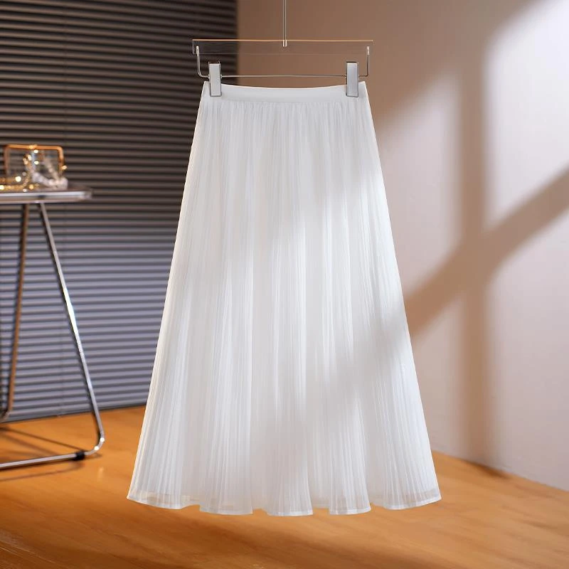 轻奢高级感半身裙子女夏季今年新款超好看气质白色中长款大摆伞裙
