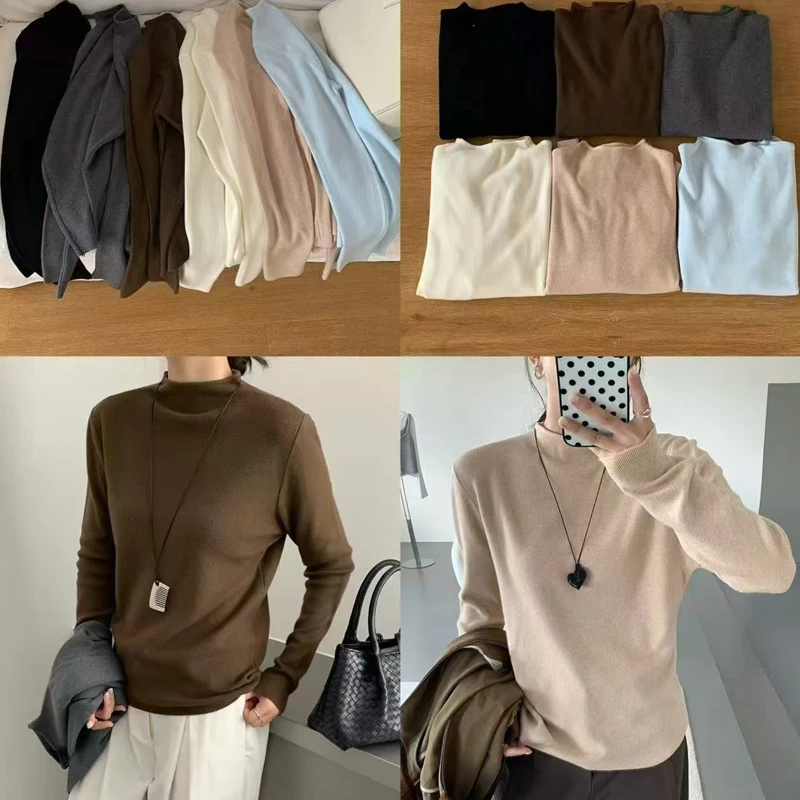 韩系秋冬季女装上衣 洋气内搭打底衫气质针织毛衣修身显瘦长袖T恤