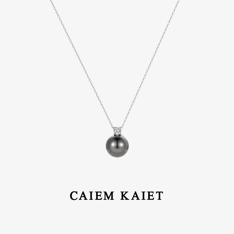 CAIEM KAIET 链子925银 戴妃款锆石珍珠吊坠项链女气质纯银锁骨链