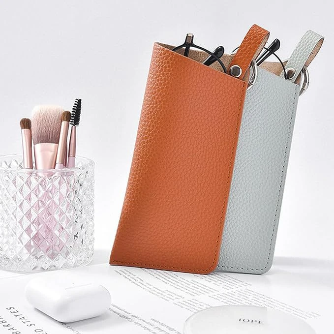 千姑娘PU皮革眼镜盒 墨镜收纳袋 皮质眼镜包 便捷钥匙圈眼镜挂袋