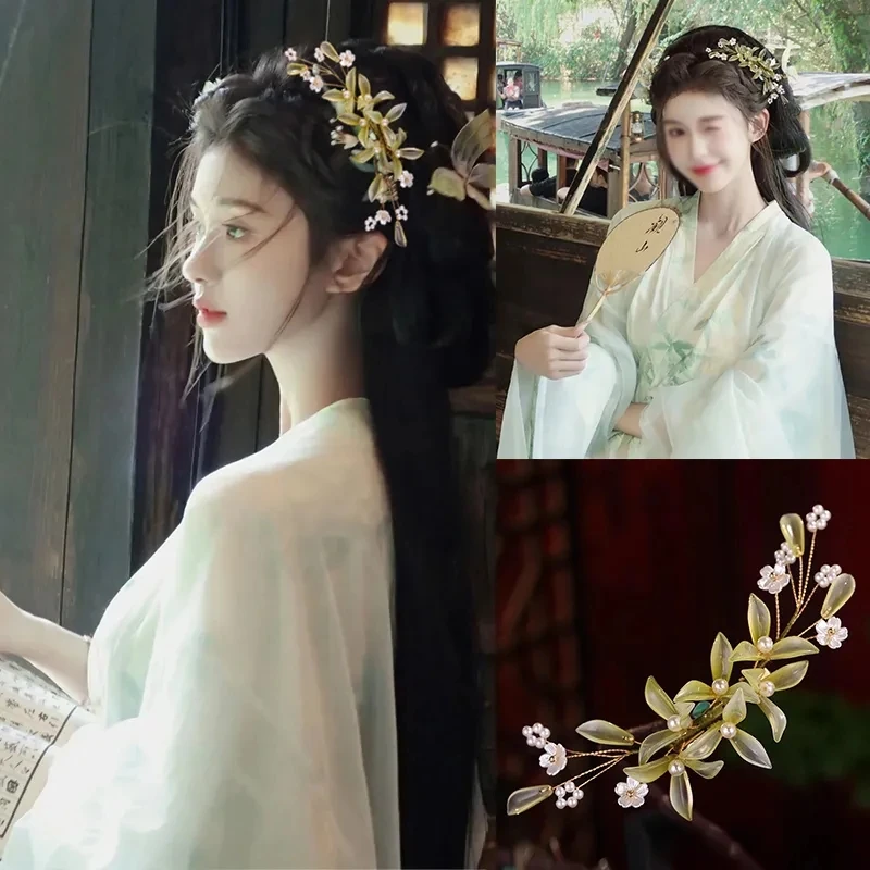 古风发饰新中式国风汉服头饰软夹盘发仙美森系旗袍侧边高级感发夹