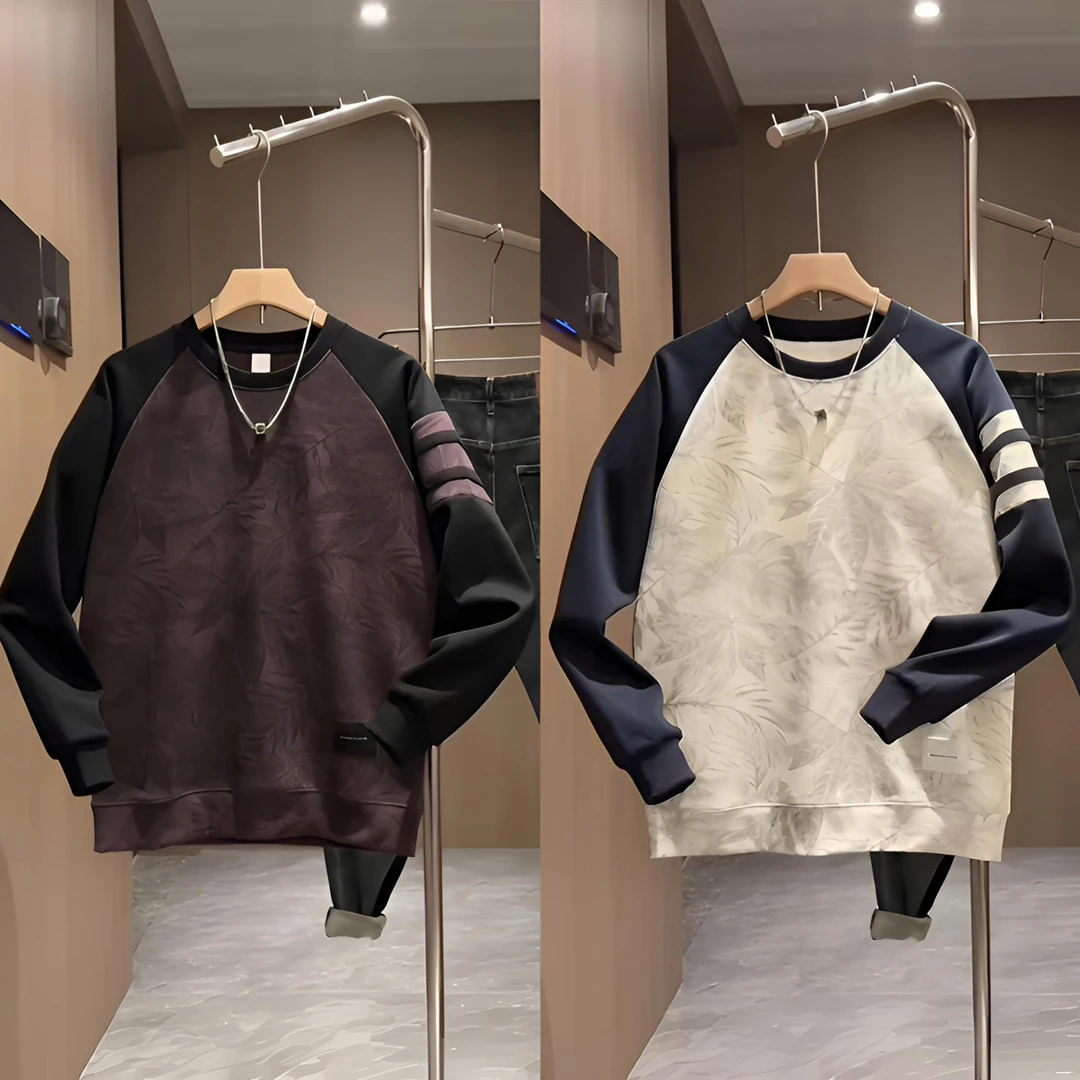 秋季落肩袖拼接印花圆领休闲卫衣时尚潮流高级感简约轻奢痞帅内衬