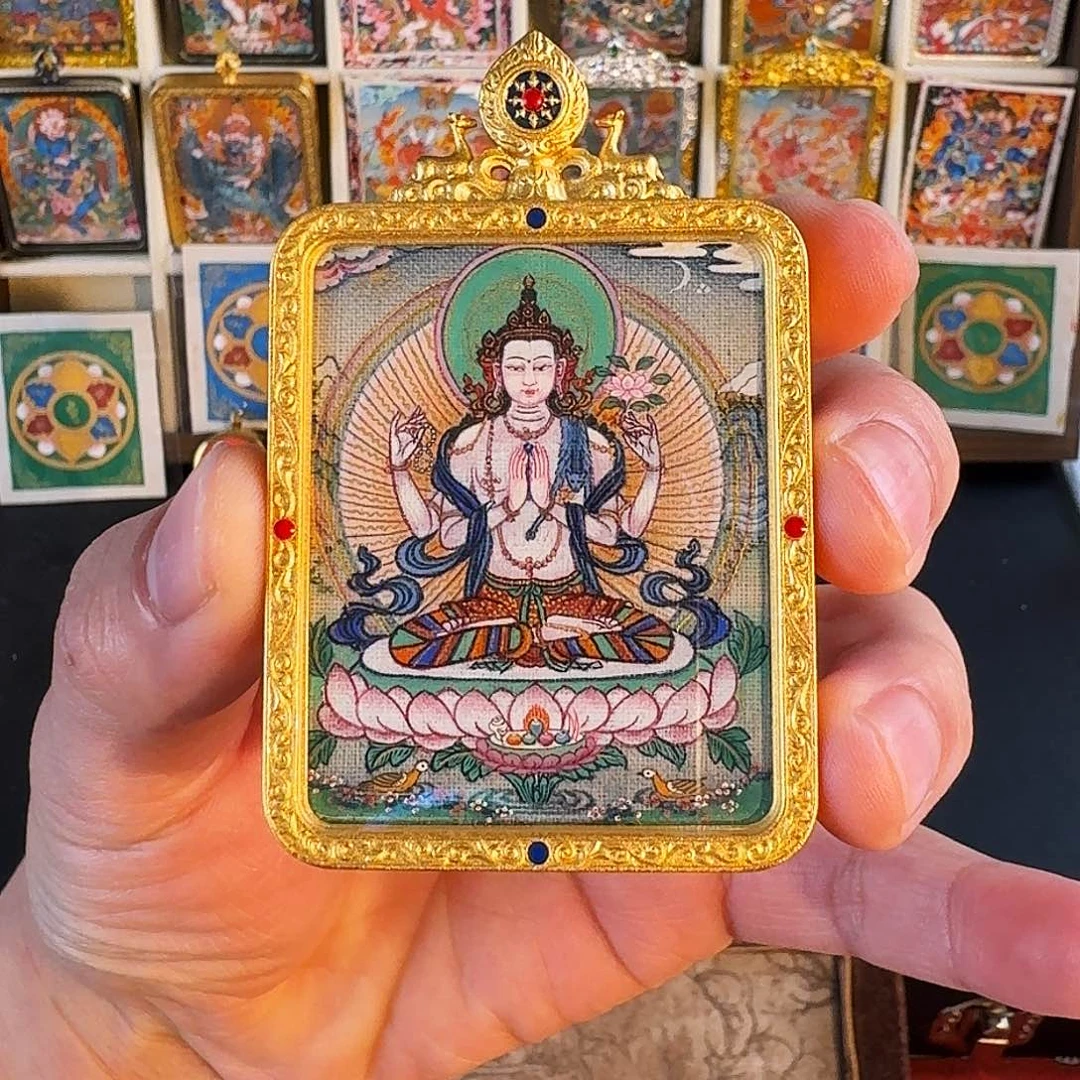 炫***拍吊坠藏卡纯手绘卡心 四臂观观