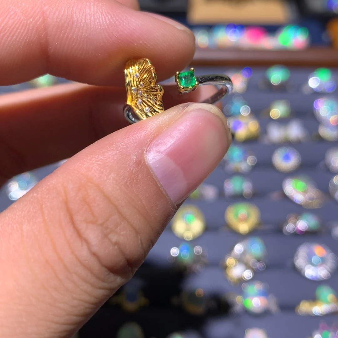 祖母绿戒指银S925镶嵌