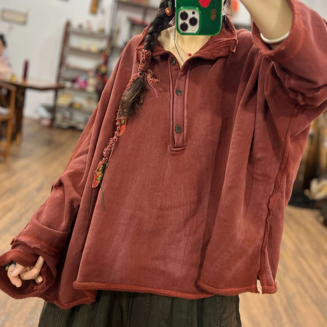 【依豆麻衣】秋冬新款休闲慵懒搭配单品拉绒打底上衣