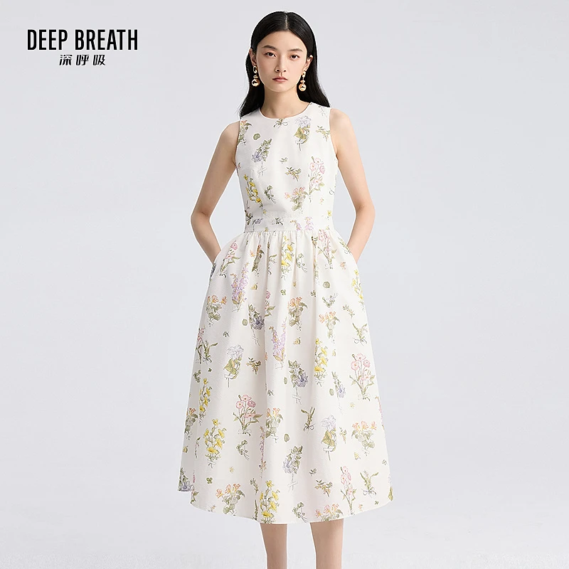 DEEP BREATH深呼吸品质女装休闲无袖连衣裙背心印花伞裙A500333