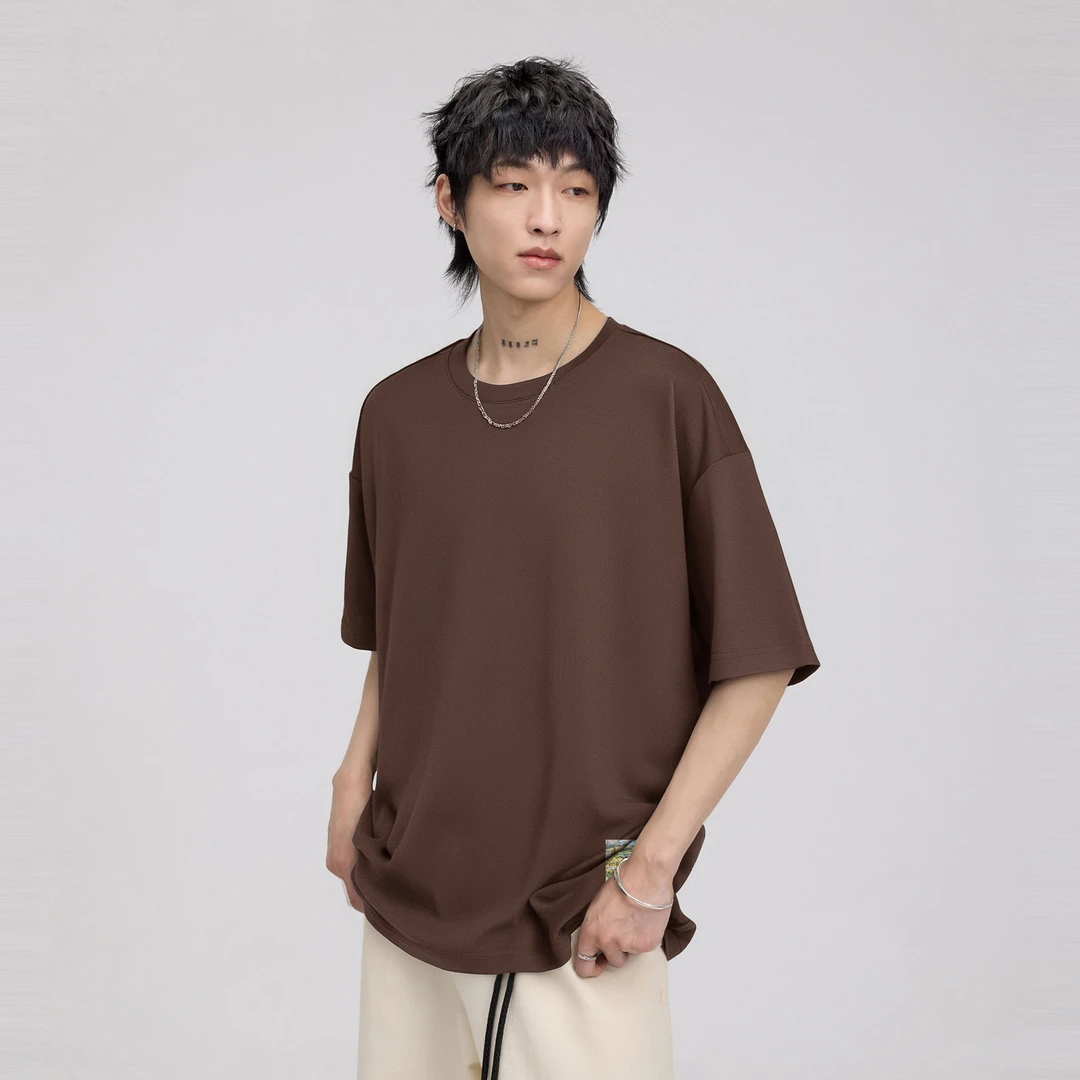 HERBEL/黑白2025夏季宽松百搭t恤透气舒适上衣男士简约休闲短袖潮