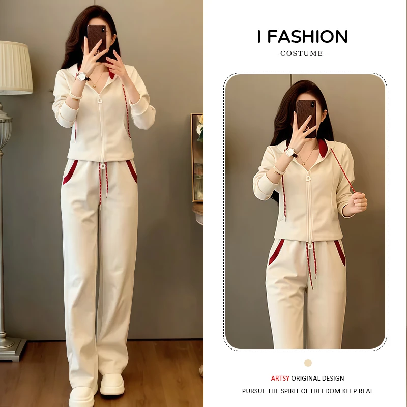 高含棉韩版时尚运动套装女2025春秋新款减龄连帽卫衣直筒裤两件套