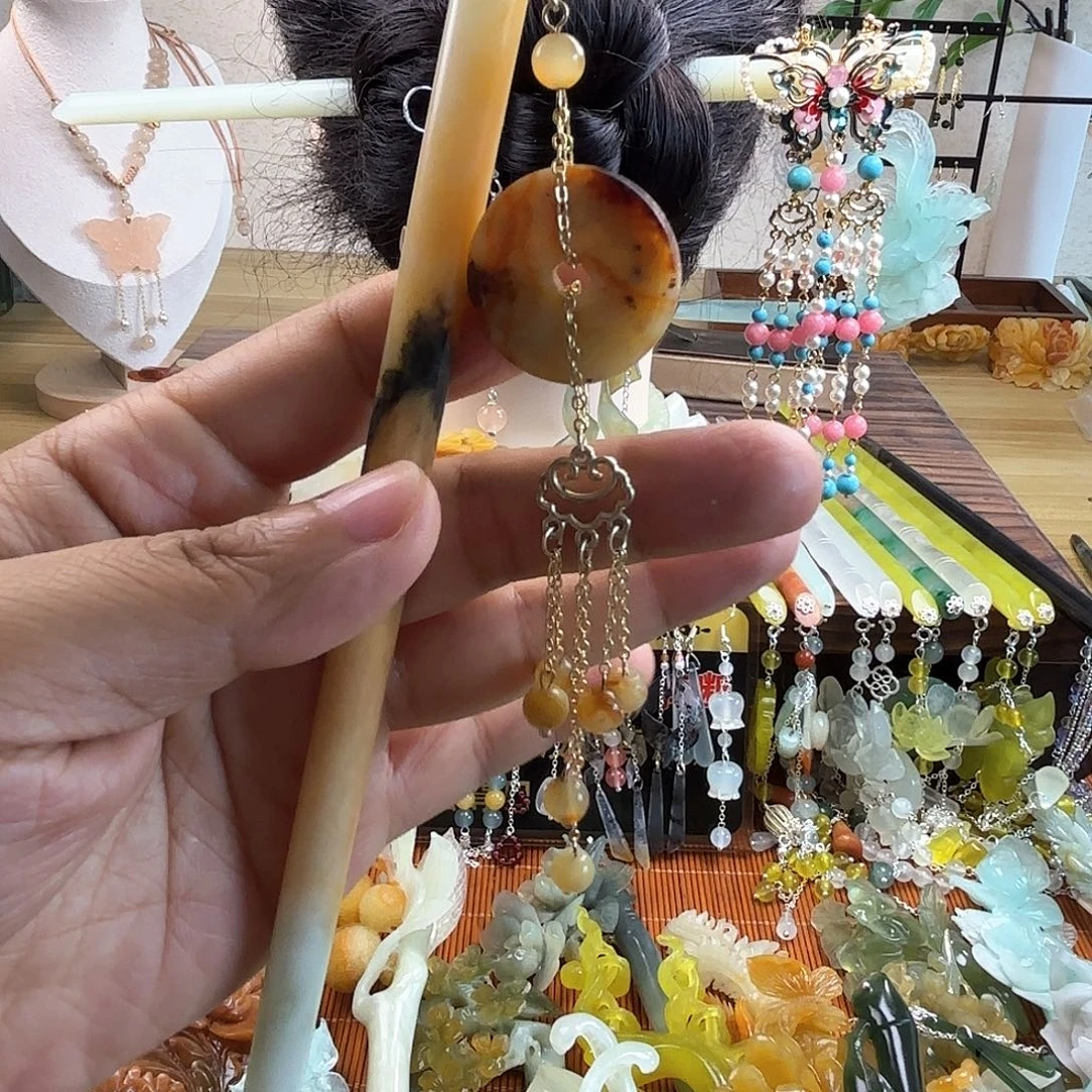蛇纹石玉合金发饰