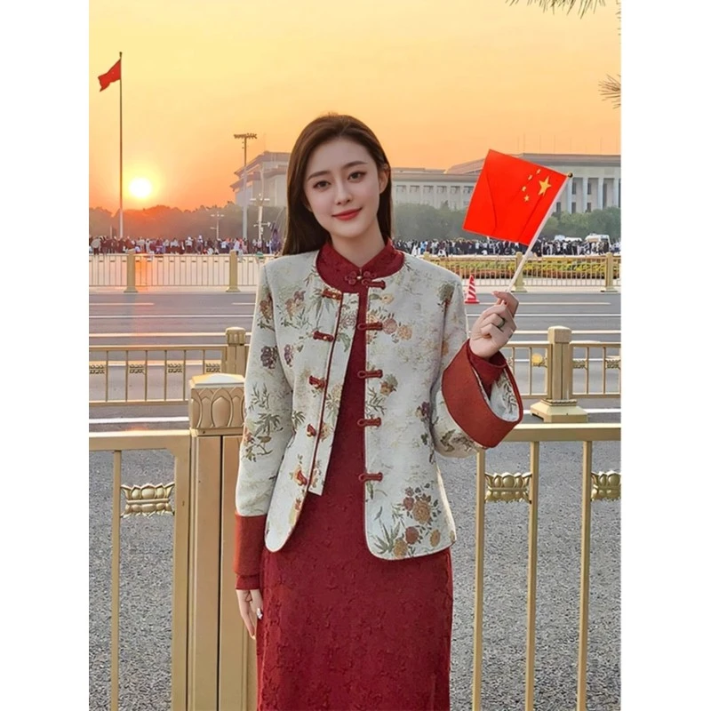 画报夫人小个子新中式国风唐装外套秋冬新款加厚夹棉上衣小香风