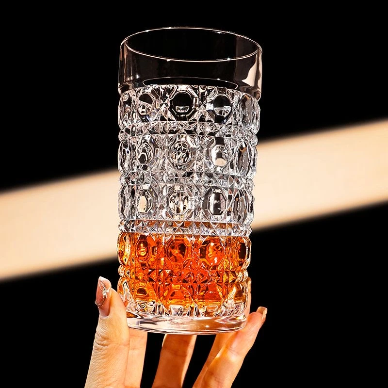 两只装-复古轻奢浮雕玻璃杯冰美式咖啡杯水杯果汁杯冰球杯洋酒杯