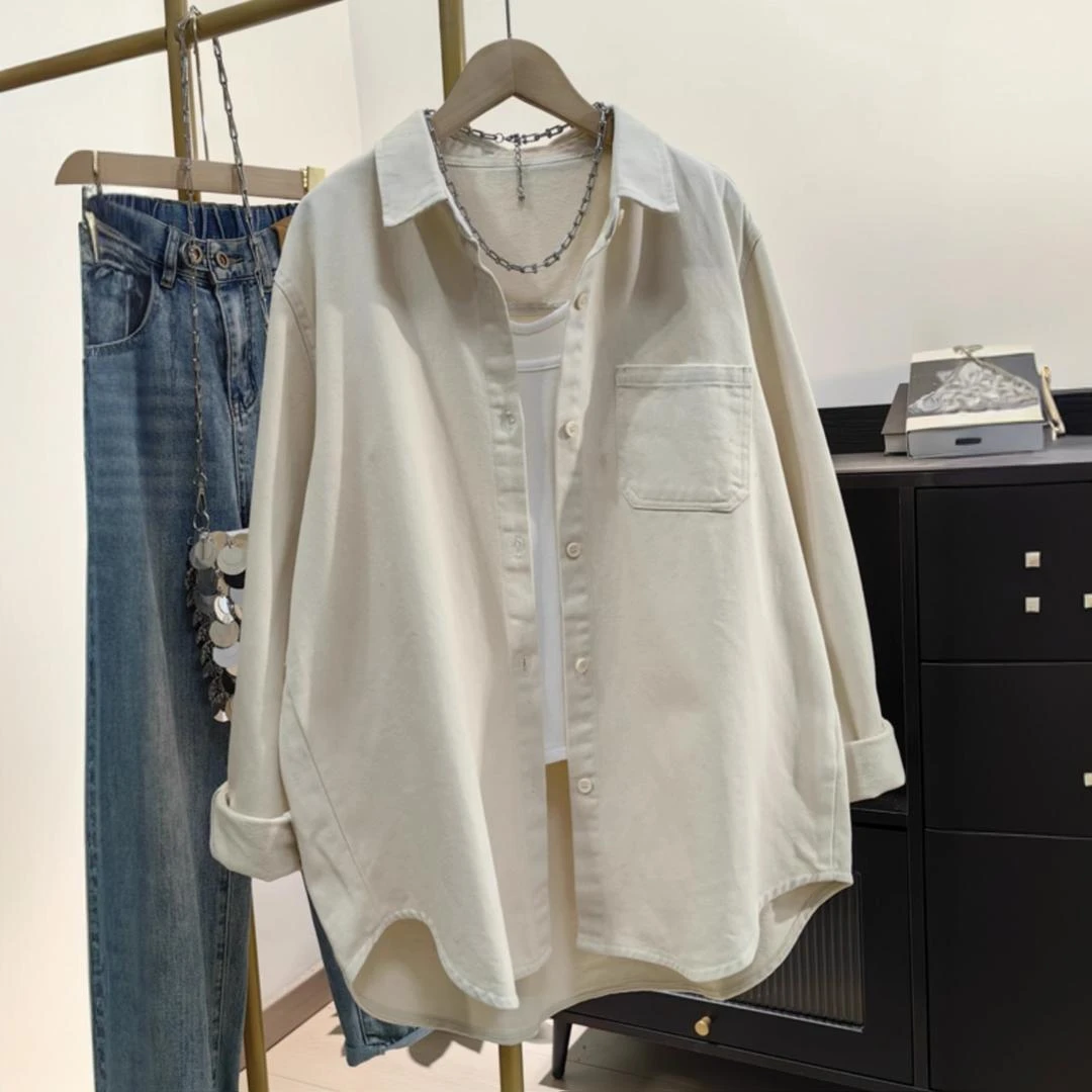 全棉衬衣女休闲工装外套2025春秋新款韩版宽松男友风百搭外穿上衣