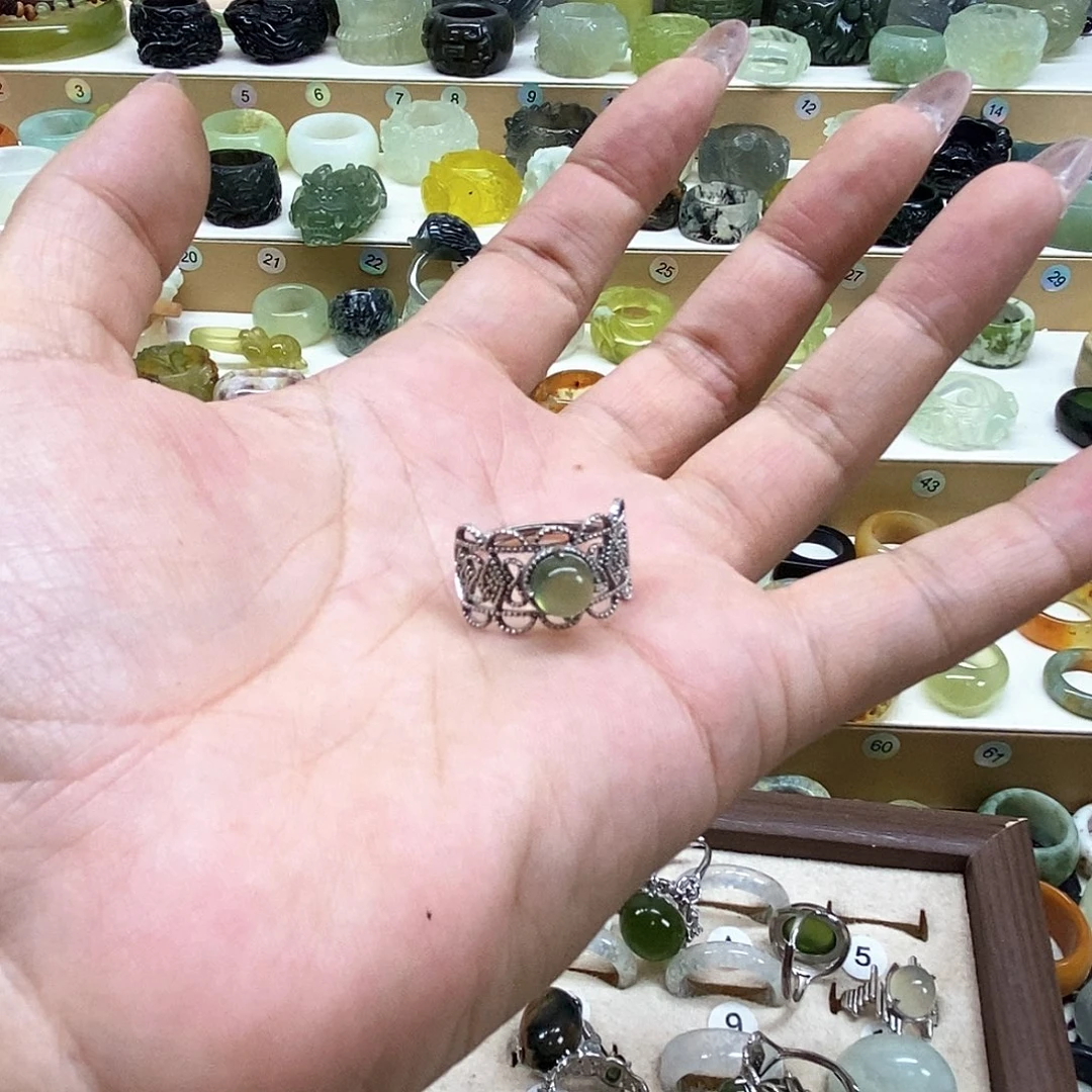 吧***~未镶嵌岫玉天然玉石戒指