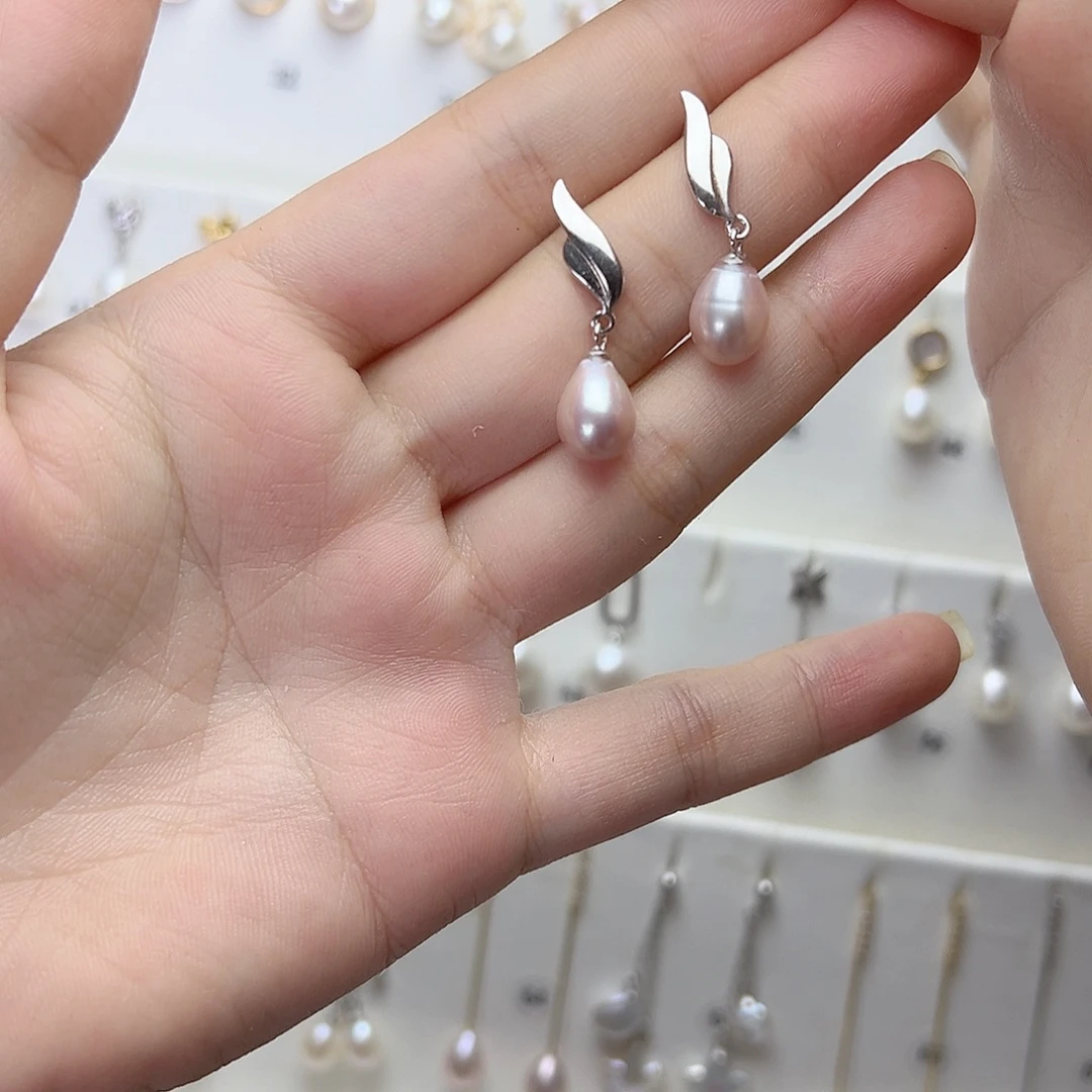银S925镶嵌耳饰淡水珍珠