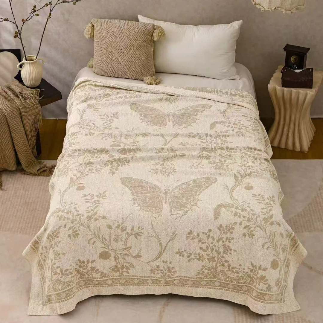 【蝶舞】单人提花 轻奢 国风四季通用盖毯床盖