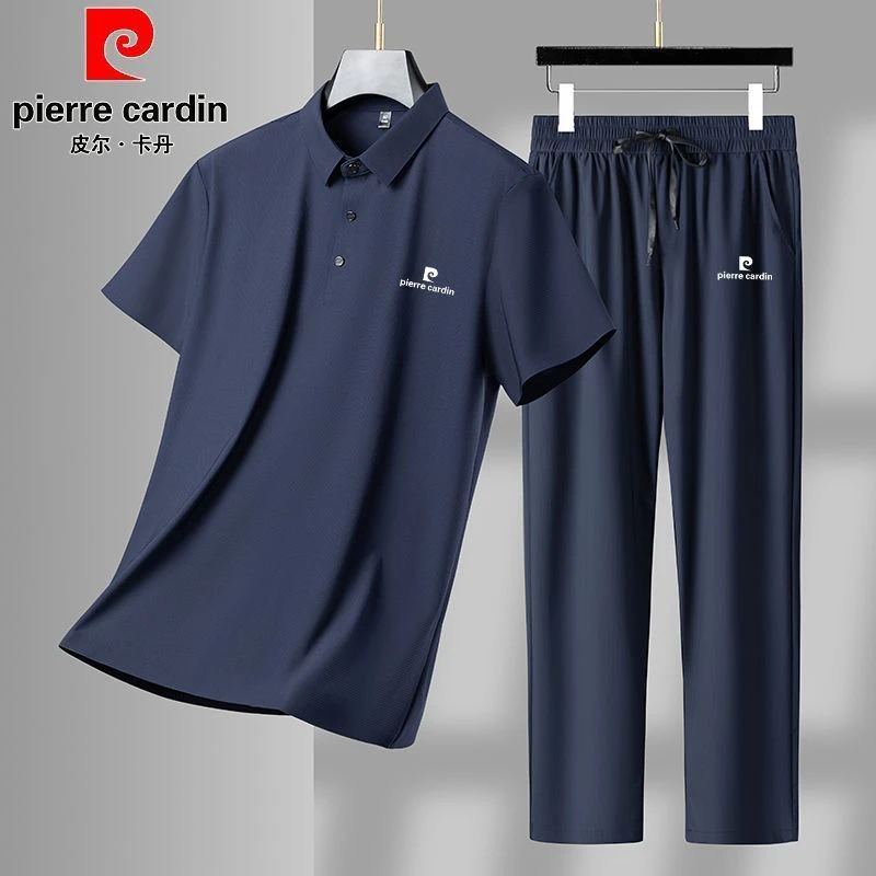 爆款皮尔卡丹短袖薄款运动服套装男士中老年休闲翻领两件套装裤子