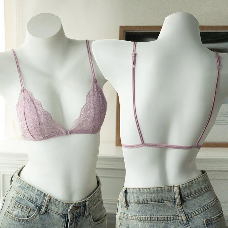 欲法式前扣蕾丝三角杯内衣女无钢圈上托夏季薄细肩带美背文胸