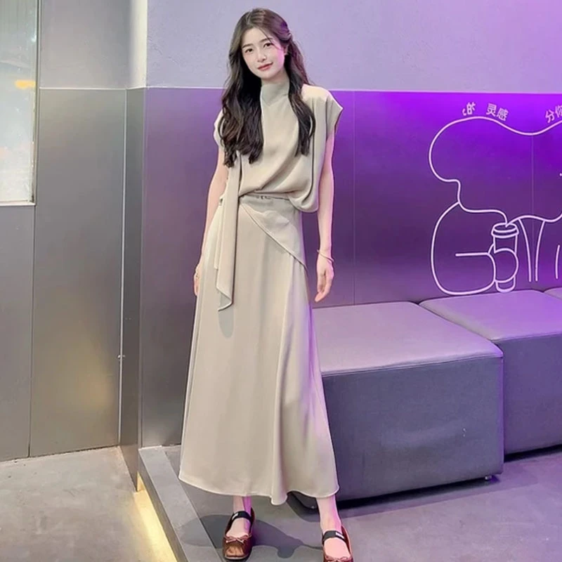 【AMSSGIRD】夏新款气质纯色圆领飘带蝙蝠袖短款套装1300963